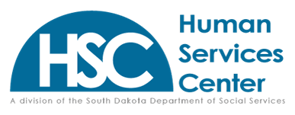 Blue logo that reads "HSC - Human Services Center - A division of the South Dakota Department of Social Services"
